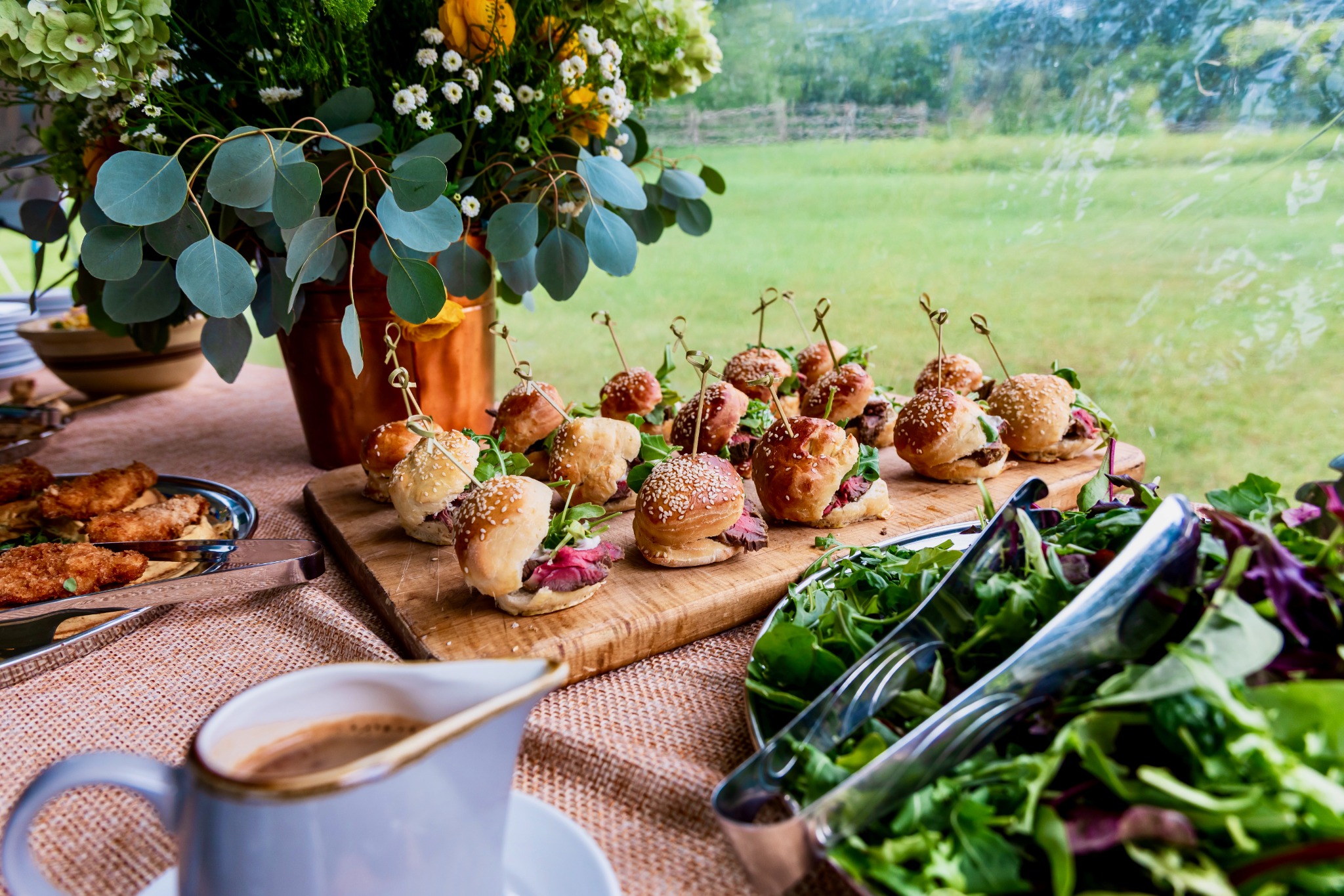 Mini sliders at a chef station