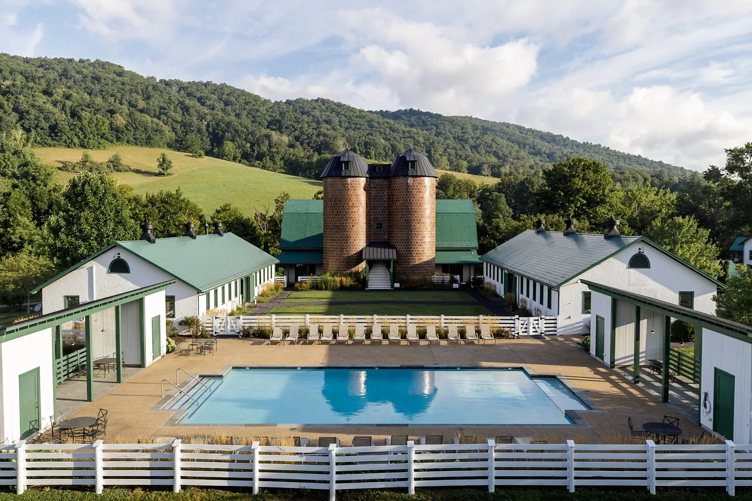 The Old Dairy complex surrounded by the Allegheny Mountains